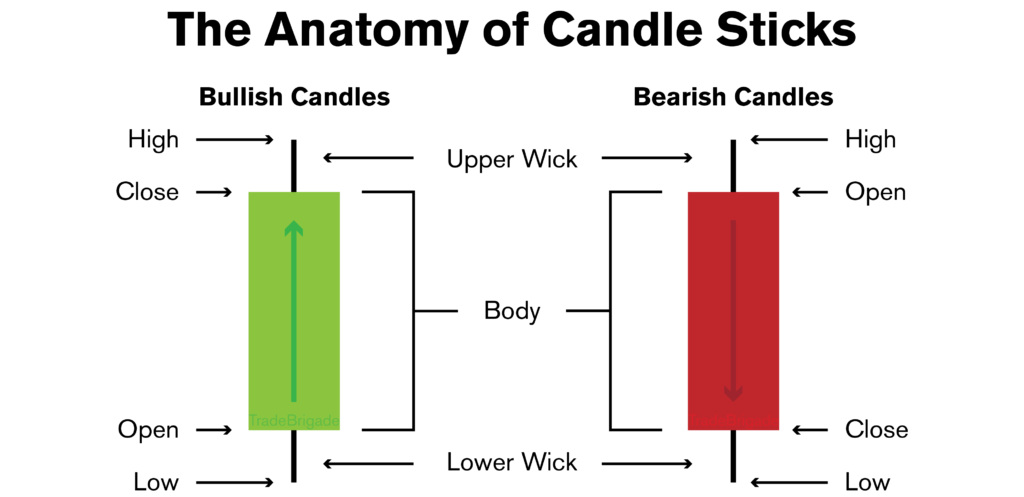 Anatomy of a candlestick — open close high low body and wicks explained