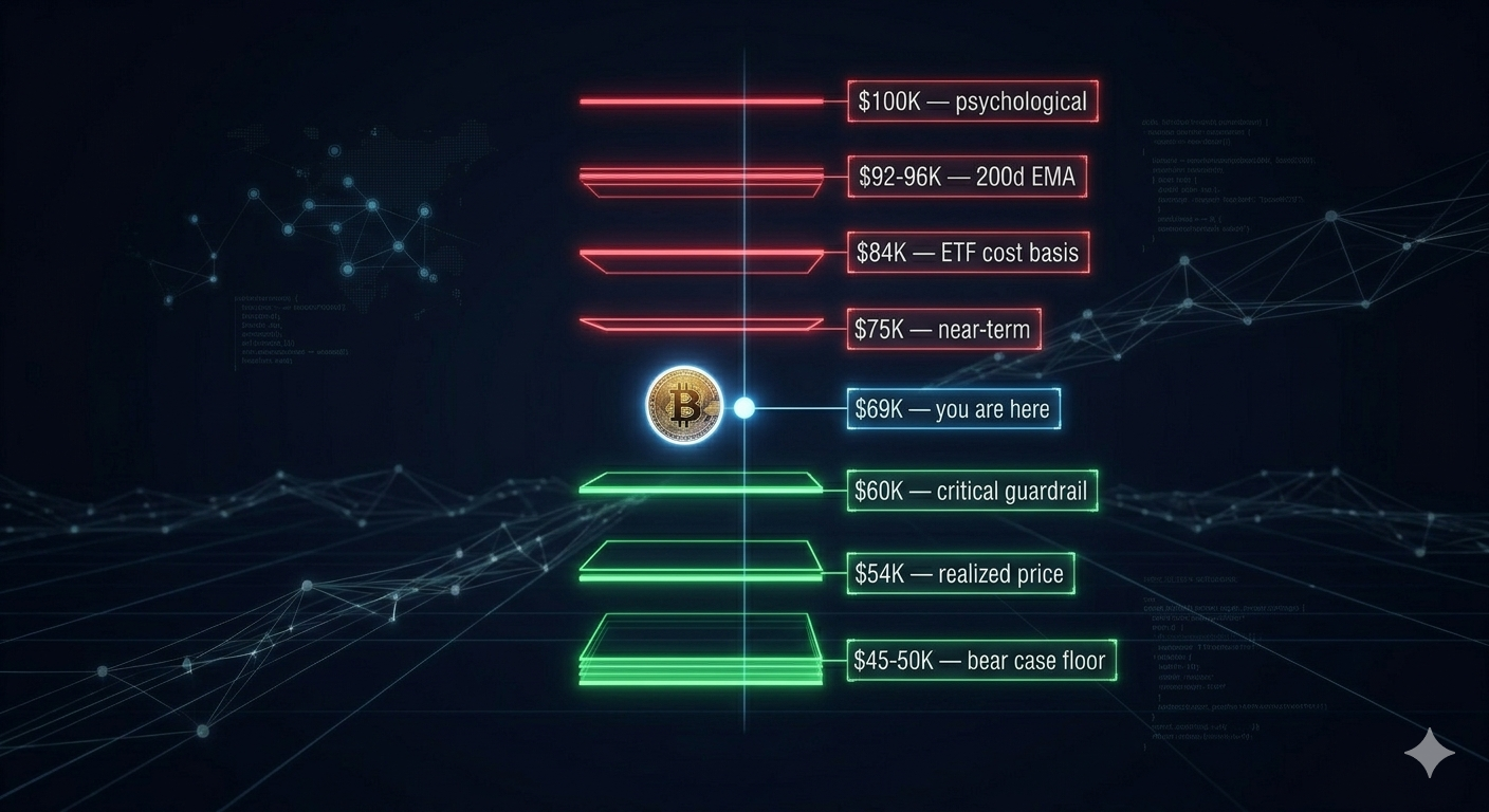 Bitcoin technical analysis chart showing key support and resistance levels for 2026