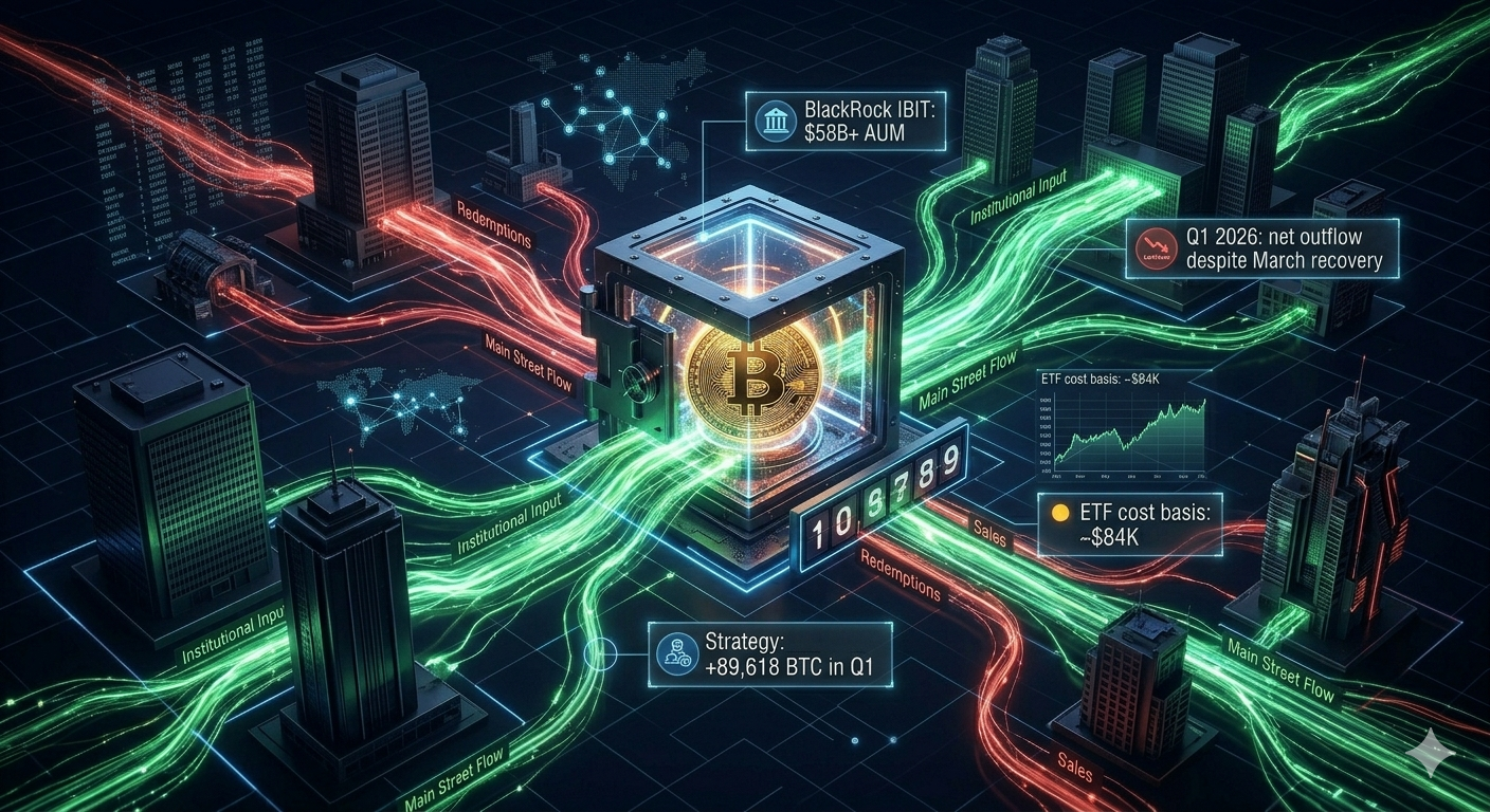 Bitcoin ETF flows chart showing monthly inflows and outflows in 2025-2026
